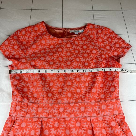 Boden Dress Women 10 Long Coral Orange Daisy Jacquard Floral Sheath Pockets - Picture 9 of 12